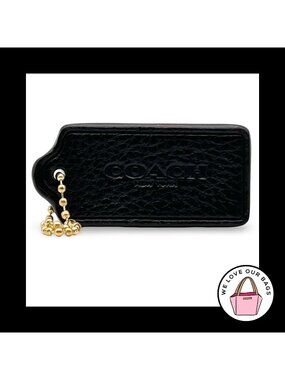 2.25" COACH NEW YORK Black Pebbled Leather Brass Fob Bag Charm Keychain Hang Tag